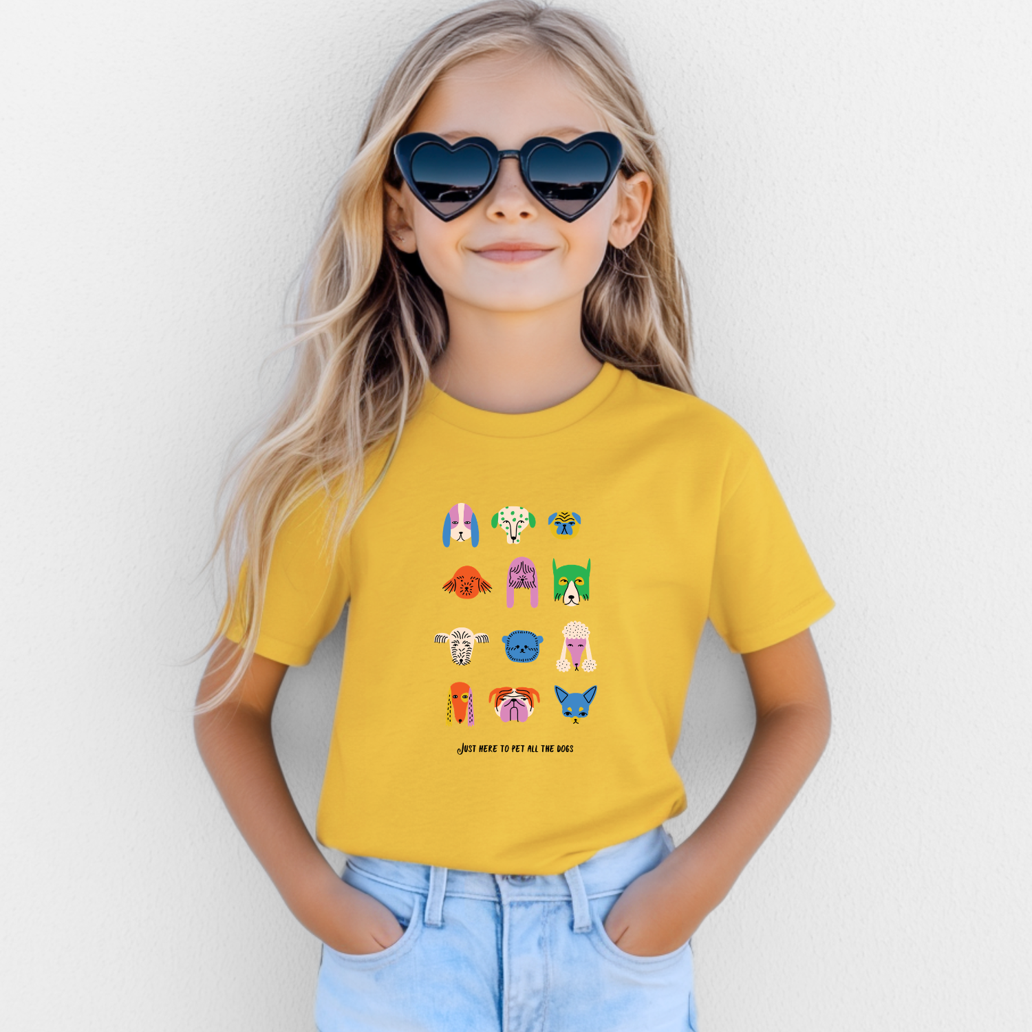 Youth animal lover t-shirt with cute dog faces graphic design