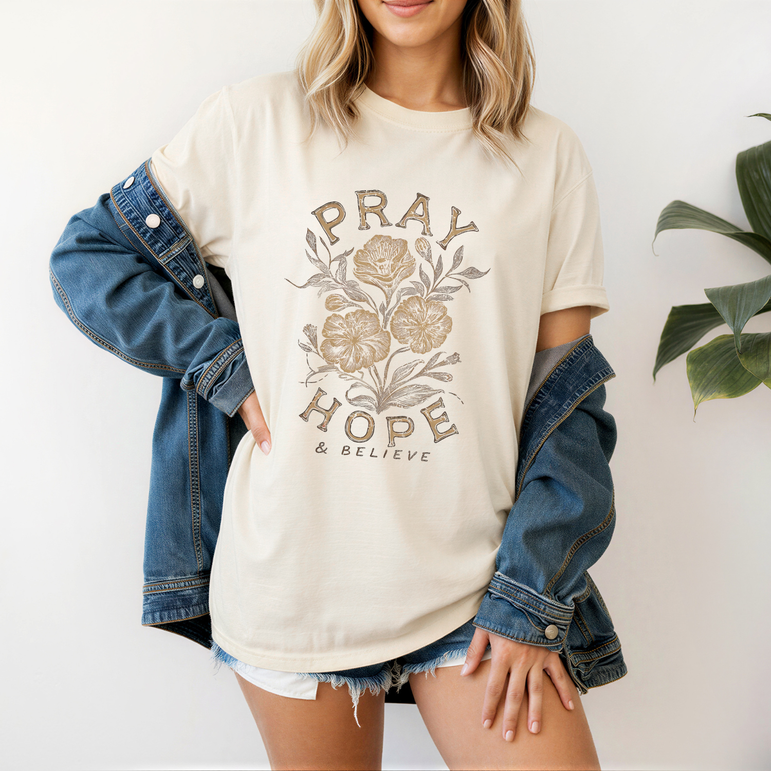 Pray, Hope and Believe Floral Christian T-Shirt